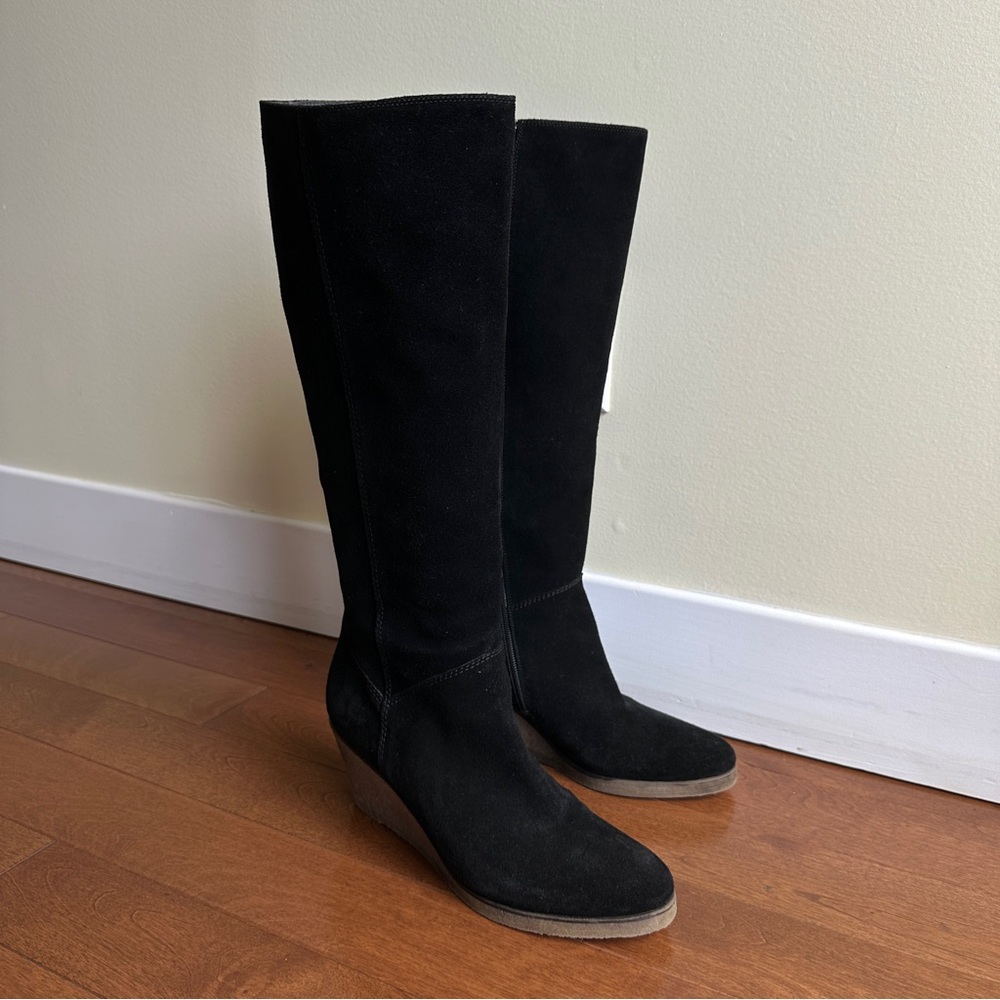 Black Suede Wide calf Knee-High Boots